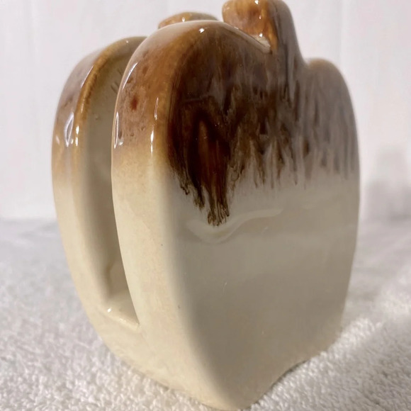 Vintage Pottery Art Ceramic Tan Brown Apple  Shaped Napkin Holder - Picture 5 of 13